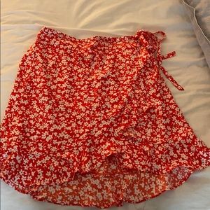 J.Crew never worn red floral mid length skirt